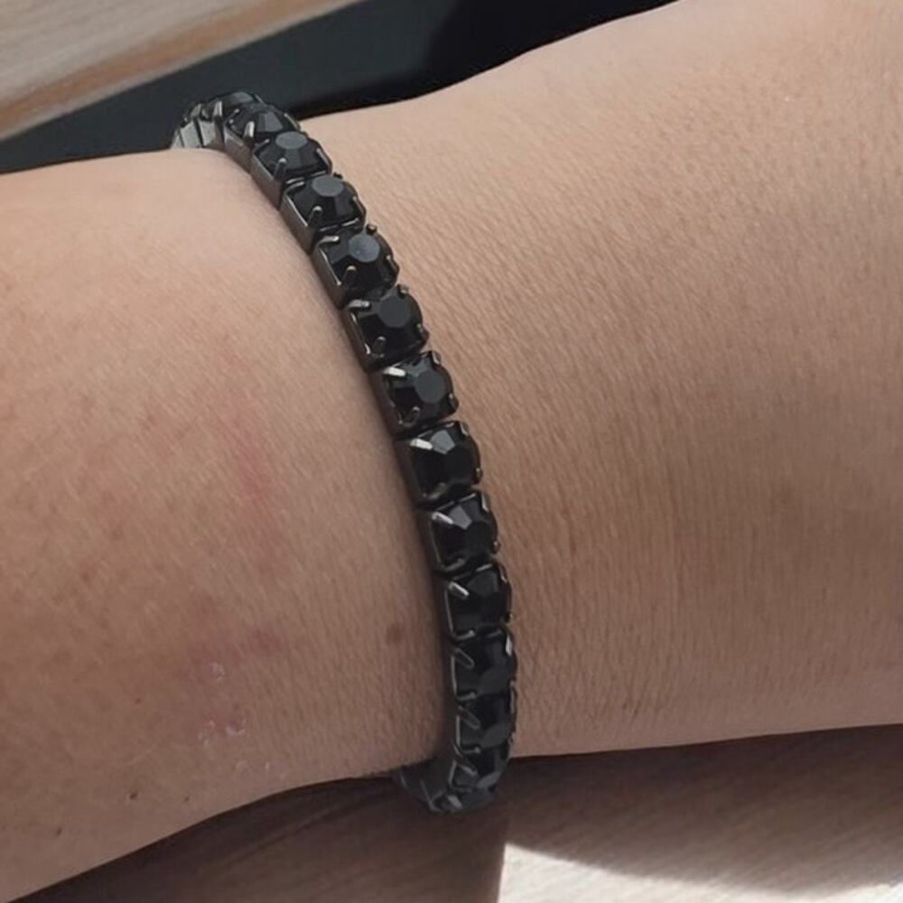 Black Rhinestone Stretch Tennis Bracelet – Dark Glam Minimalist